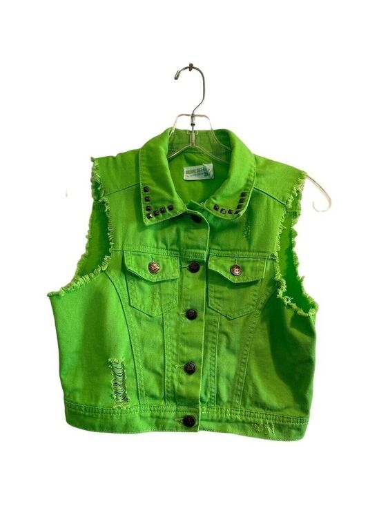 Selena Gomez Other - Dream Out Loud Distressed Vest Girl’s Medium Lime Green 100% Cotton Casual Vest